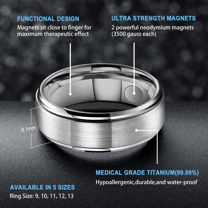 Therapeutischer Magnetring für Herren und Damen, polierter Titanring (3500 Gauss)