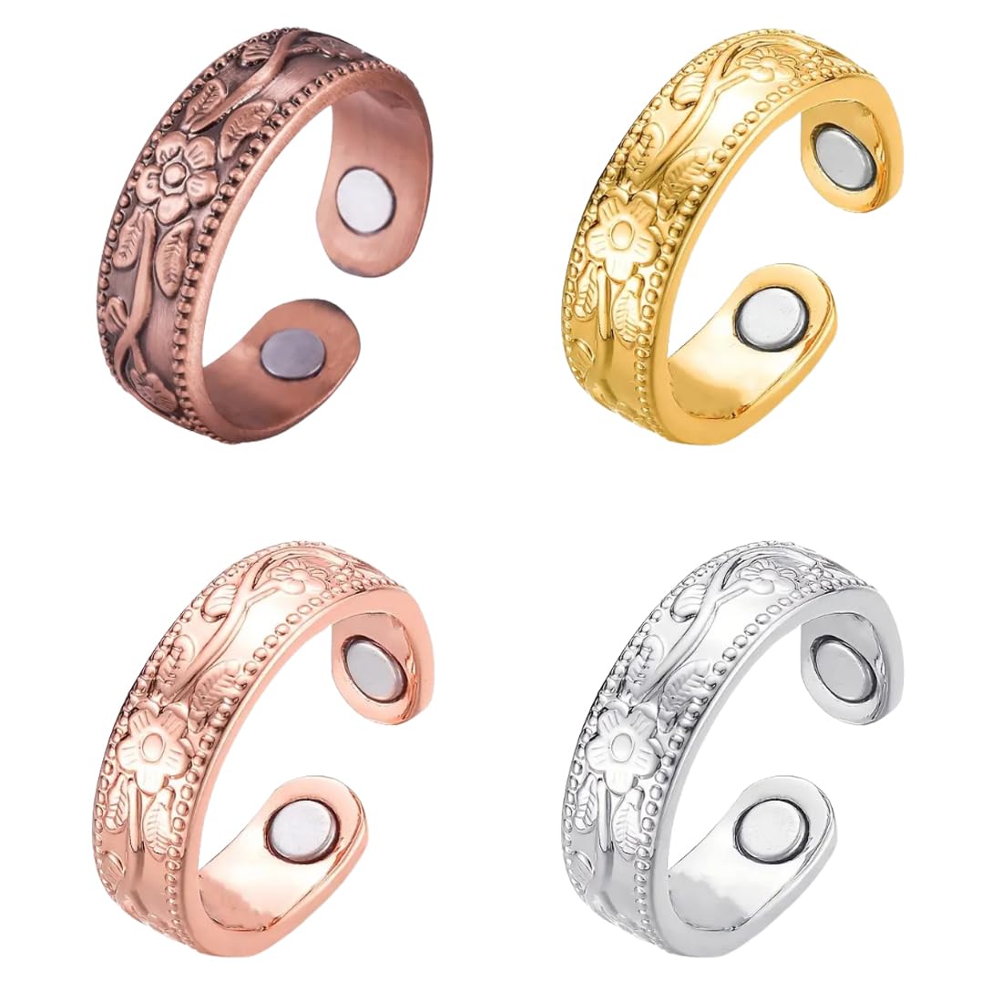 Verstellbare Magnetringe für Männer und Frauen aus rotem Kupfer, Gold, Roségold und Silber