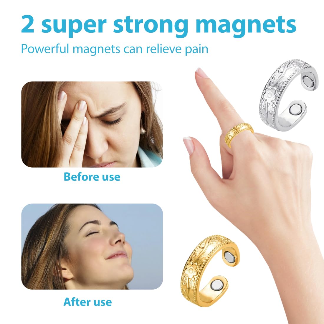 Verstellbare Magnetringe für Männer und Frauen aus rotem Kupfer, Gold, Roségold und Silber