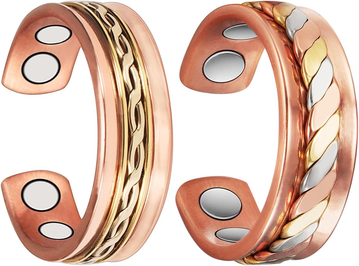 Magnetschmuck für Männer und Frauen, 2er-Pack Kupferringe mit kraftvollen Magneten gegen Arthritis und Migräne