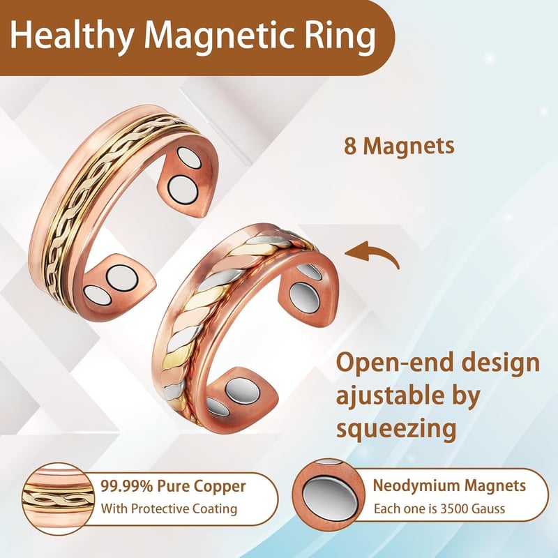 Magnetschmuck für Männer und Frauen, 2er-Pack Kupferringe mit kraftvollen Magneten gegen Arthritis und Migräne