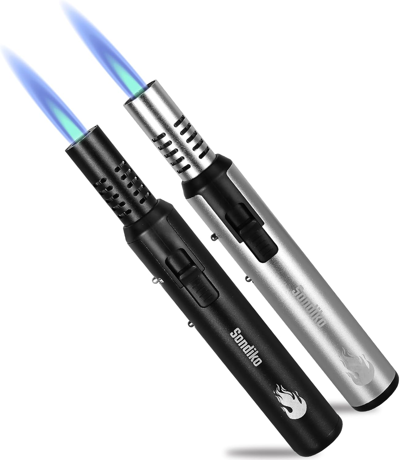 Sondiko Jetflamme Stabfeuerzeug 2er Set, nachfüllbar, schwarz/silber