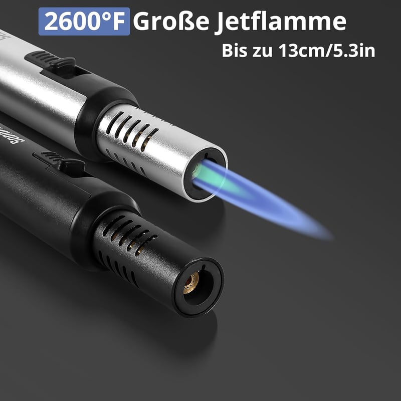 Sondiko Jetflamme Stabfeuerzeug 2er Set, nachfüllbar, schwarz/silber