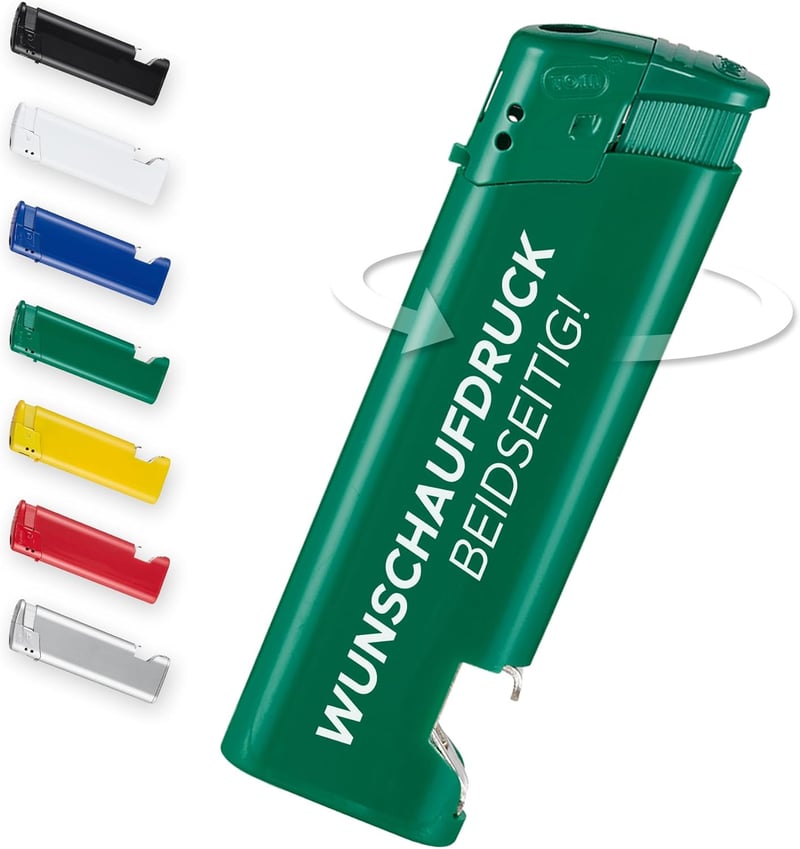 Personalisierte grüne Feuerzeuge mit Flaschenöffner – 50 Stück für Events & Promotion