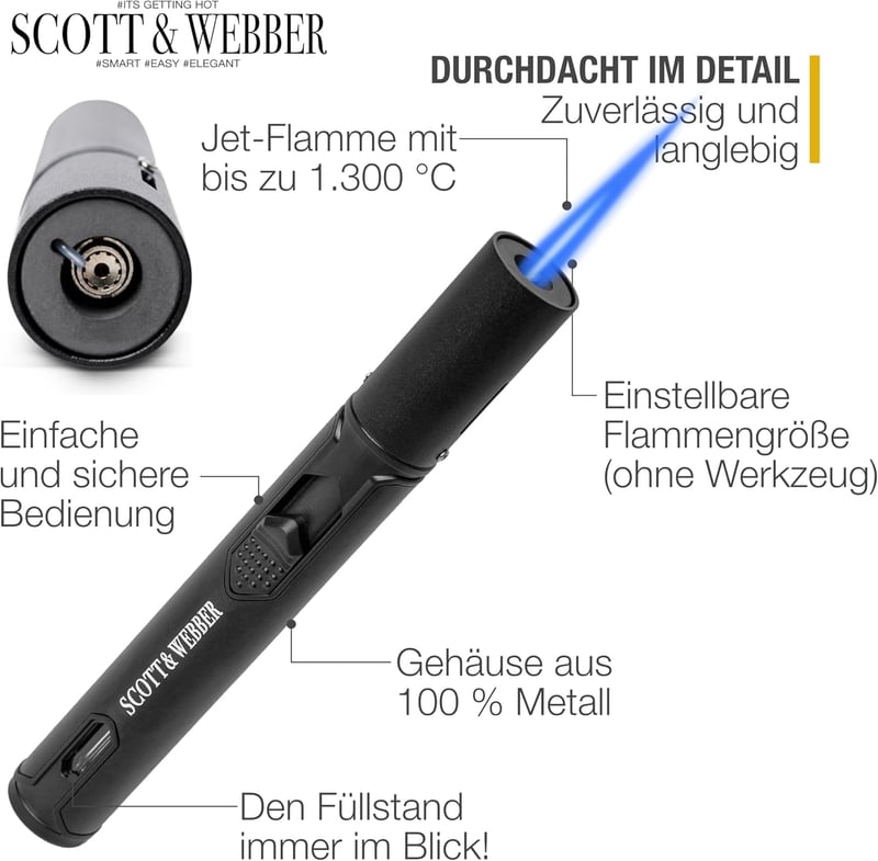 Scott & Webber® Sturmfeuerzeug mit Jetflamme - 2er Set in edler Geschenkverpackung