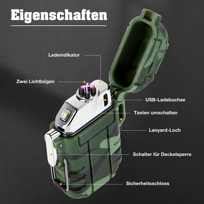 Plasma Feuerzeug mit Notfall-Pfeife für Camping und Survival