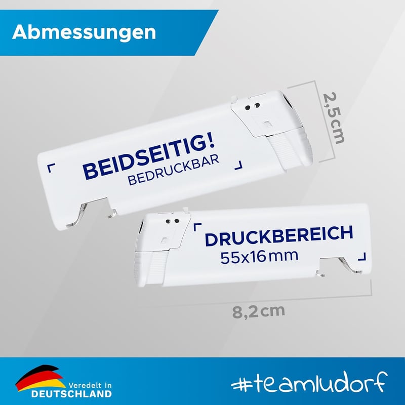 50 personalisierte weiße Feuerzeuge mit Flaschenöffner - perfekt für Events & Promotion