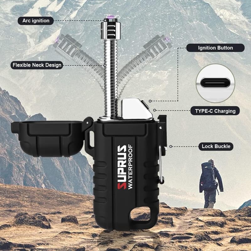Wasserdichtes USB-C Plasma Feuerzeug mit flexiblem Hals für Outdoor-Aktivitäten
