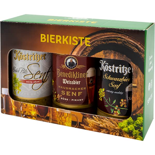 Geschenk-Set mit drei Bier-Senfsorten für Männer und Frauen