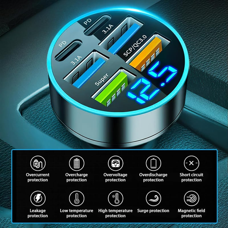 USB Auto Ladegerät mit 6 Anschlüssen und 3.1A Schnellladung