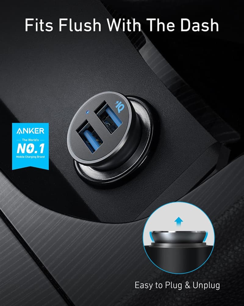 Anker 24W Mini Autoladegerät mit 4,8A Duales USB und LED-Licht