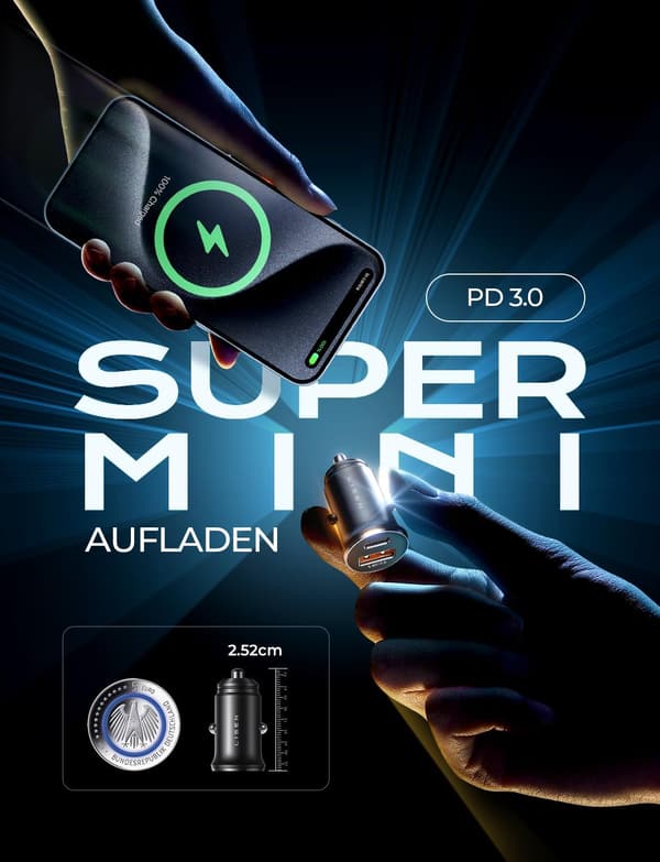 USB-C Zigarettenanzünder Adapter 54W für Auto mit PD & QC3.0