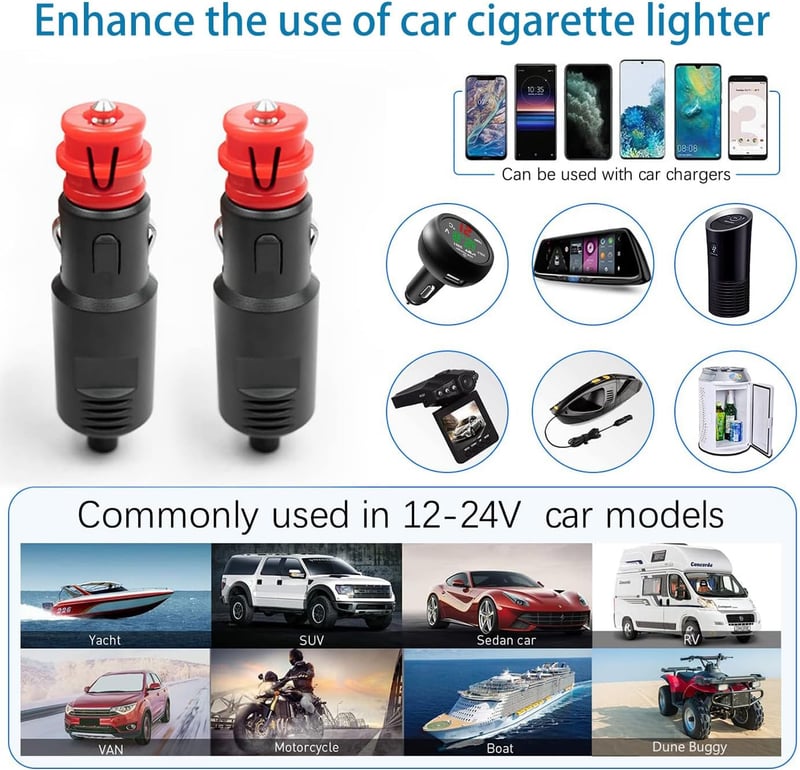 12V Universal Zigarettenanzünder Stecker für Auto und LKW mit 10A Sicherung (2 Stück)