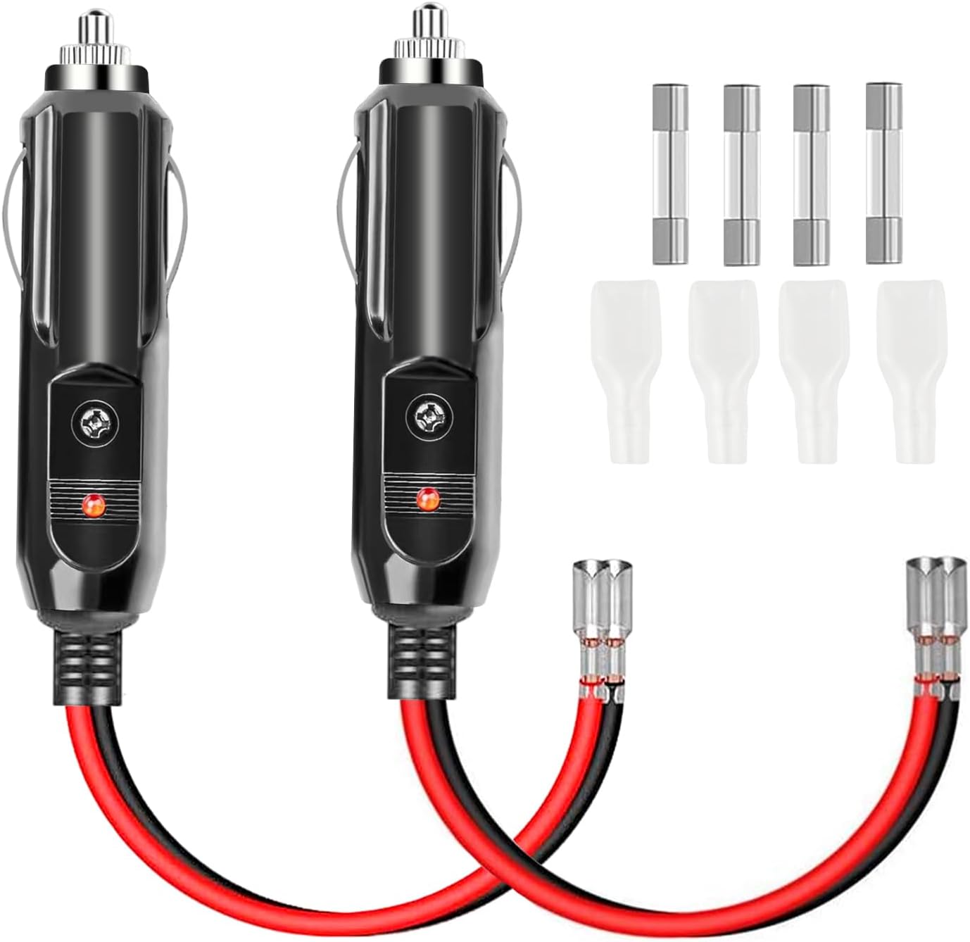 Zigarettenanzünder-Stecker 12V/24V mit LED und Sicherung – 2er Set