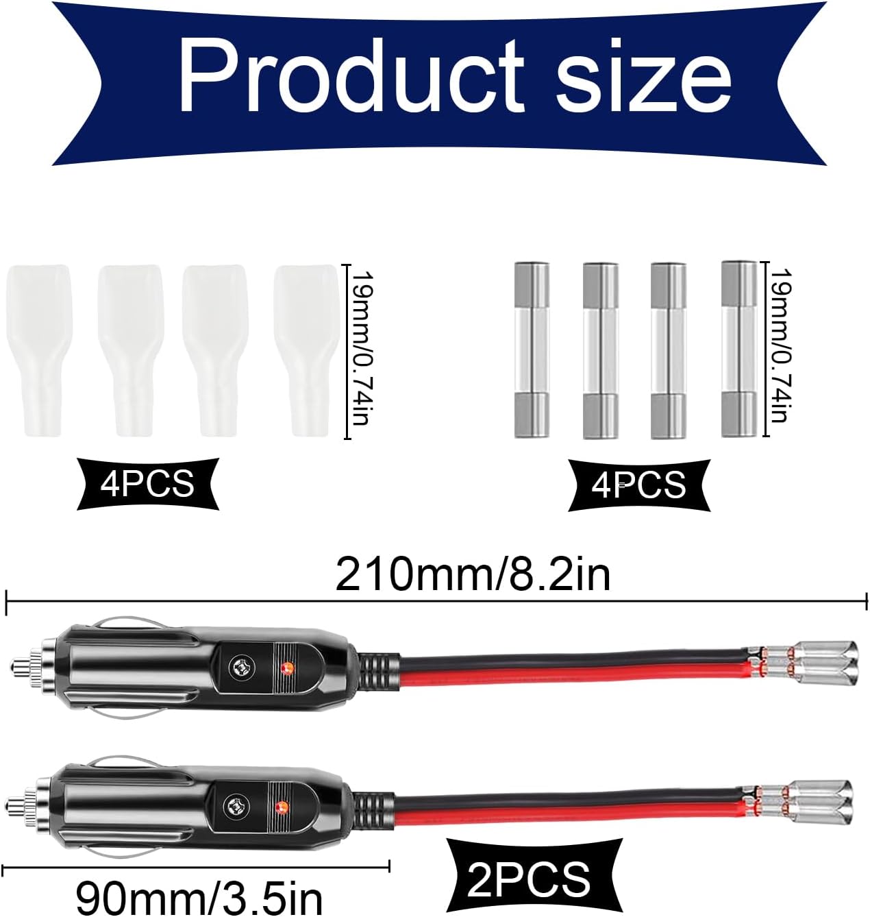 Zigarettenanzünder-Stecker 12V/24V mit LED und Sicherung – 2er Set