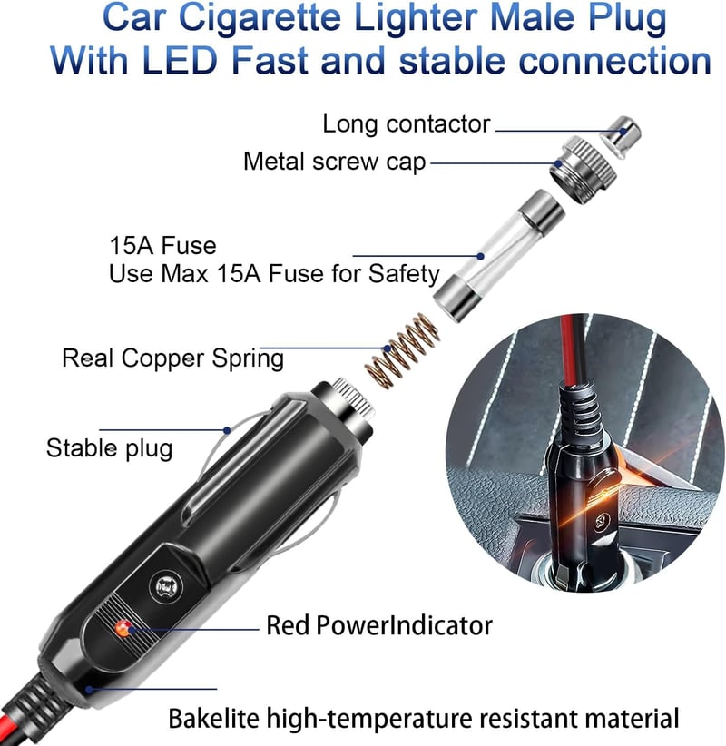 Zigarettenanzünder-Stecker 12V/24V mit LED und Sicherung – 2er Set