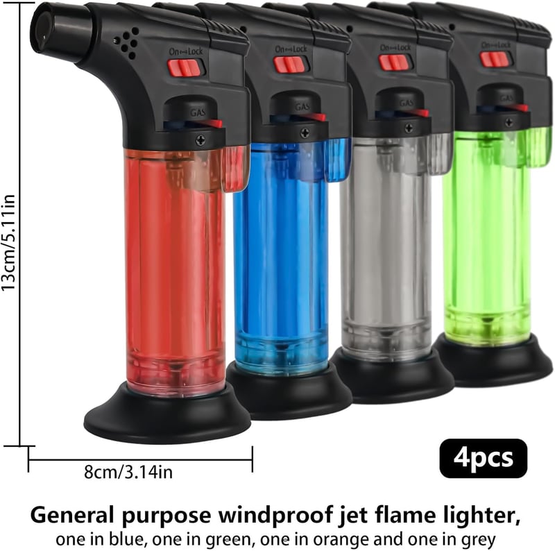 4er Set Jetflame Feuerzeuge, winddicht, nachfüllbar,  klein