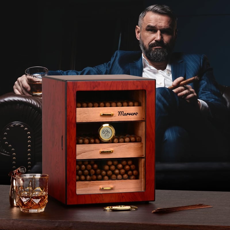 Handgefertigter Zedernholz-Zigarrenhumidor mit Hygrometer für 150 Zigarren