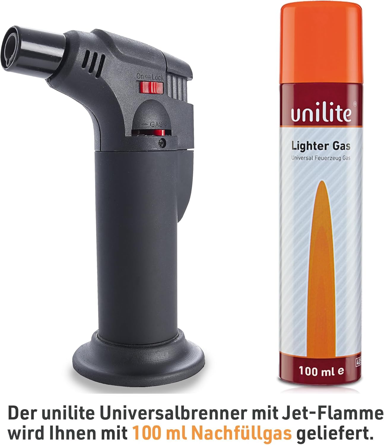 Nachfüllbares Sturmfeuerzeug mit Jetflamme – 100 ml Gas im Set – Schwarz