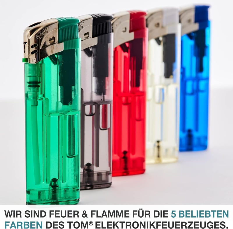 50 nachfüllbare Gasfeuerzeuge im praktischen Display – 5 Farben