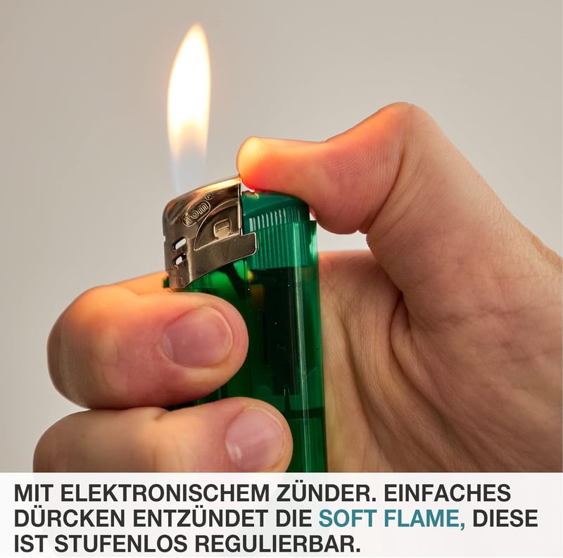 50 nachfüllbare Gasfeuerzeuge im praktischen Display – 5 Farben