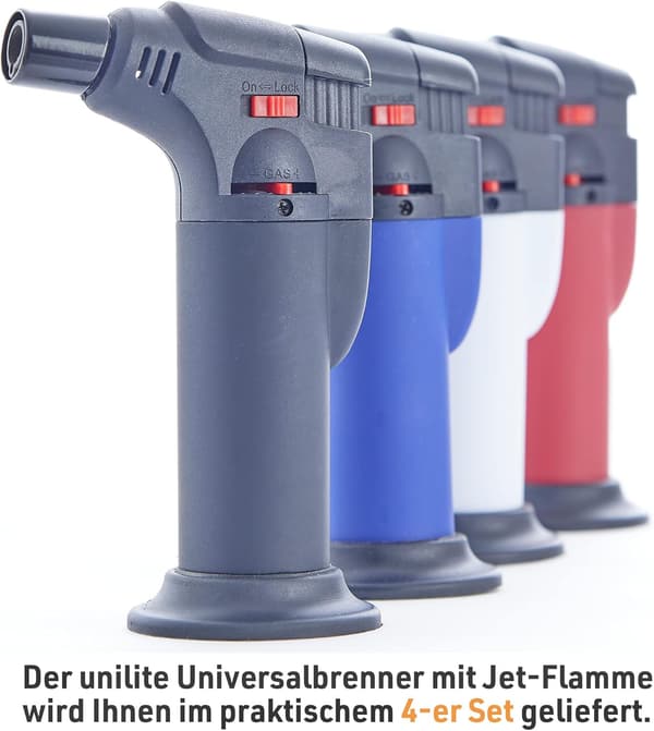 Nachfüllbares Sturmfeuerzeug mit Jetflamme – 4er Set
