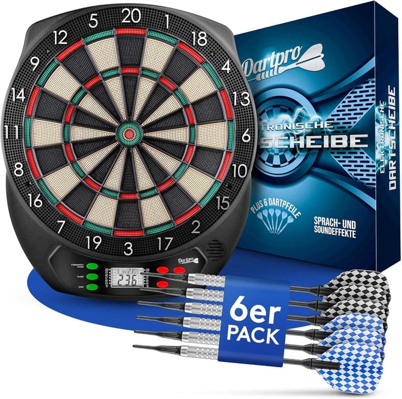 Elektronische Dartscheibe für 1 bis 8 Spieler - Profi Dartautomat mit 6 Darts