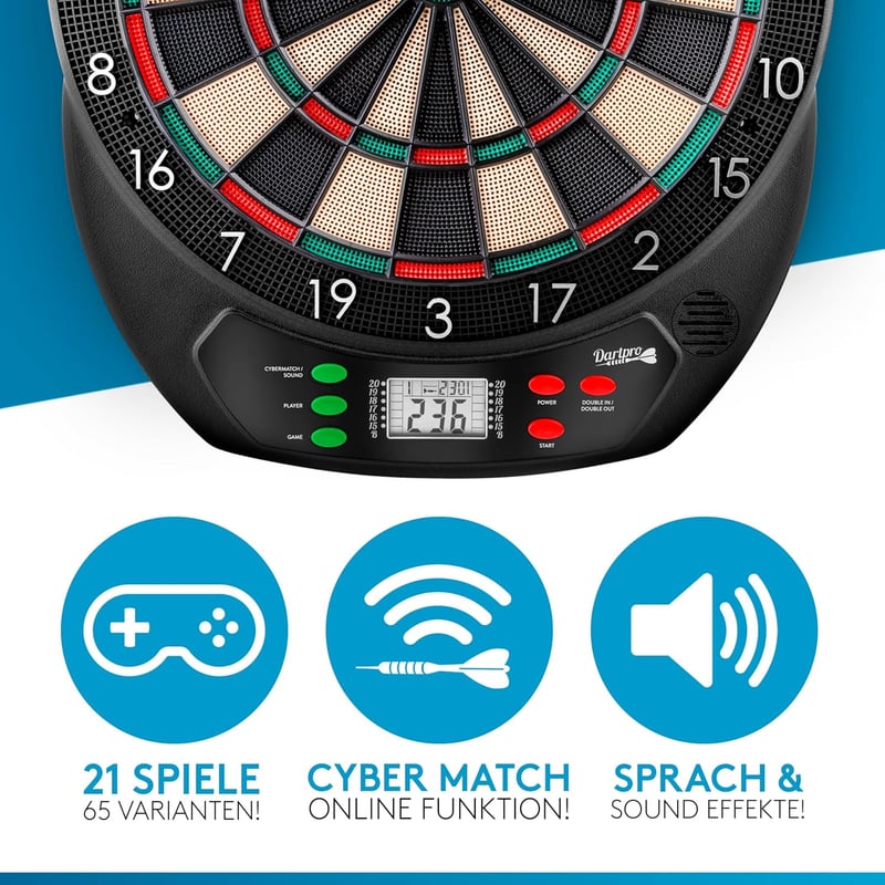 Elektronische Dartscheibe für 1 bis 8 Spieler - Profi Dartautomat mit 6 Darts