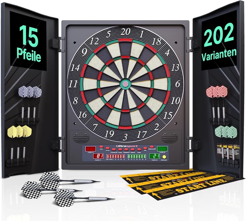 Elektrische Dartscheibe für Partys - inkl. Stahldarts mit Kunststoffflügeln