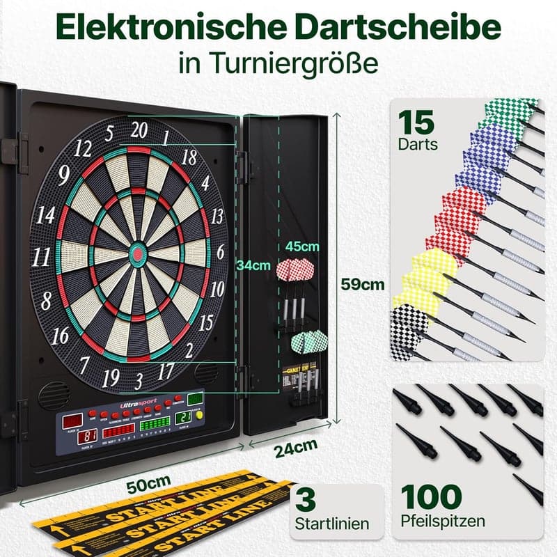 Elektrische Dartscheibe für Partys - inkl. Stahldarts mit Kunststoffflügeln