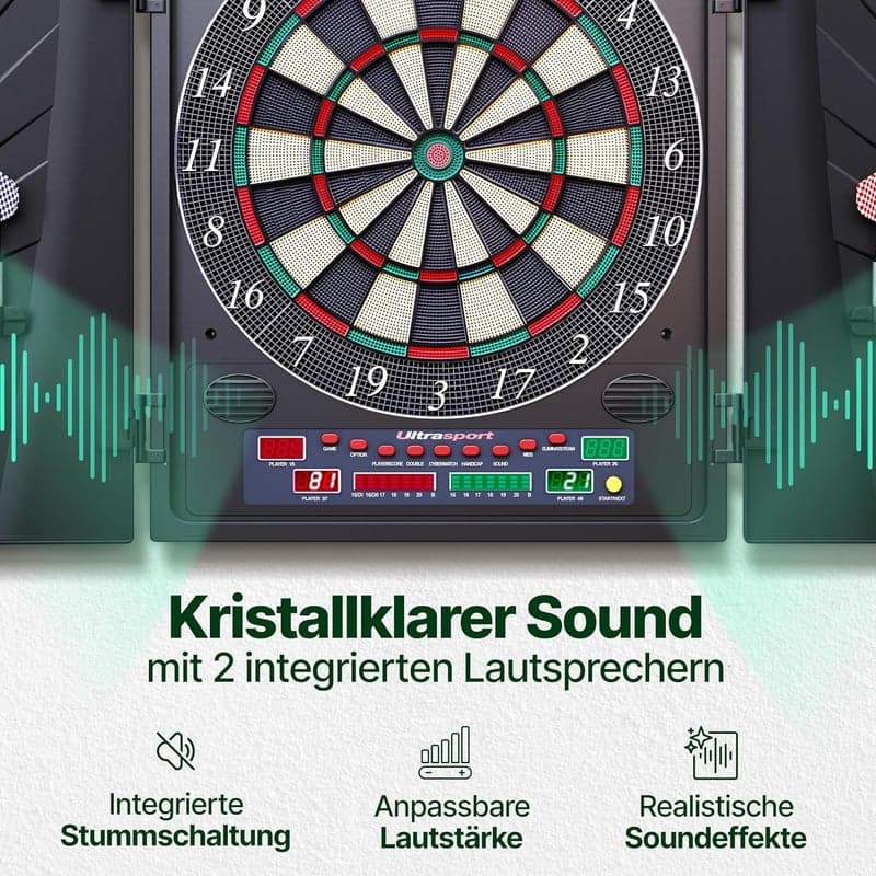 Elektrische Dartscheibe für Partys - inkl. Stahldarts mit Kunststoffflügeln