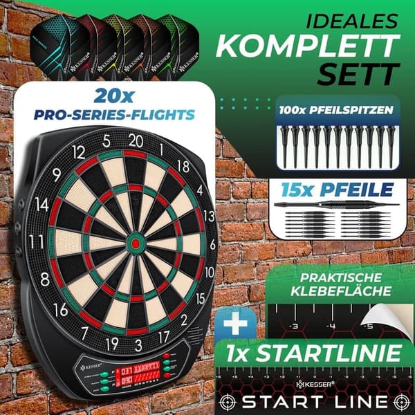 KESSER® Elektronische Dartscheibe für 1-8 Spieler mit 15 Darts und Zubehör