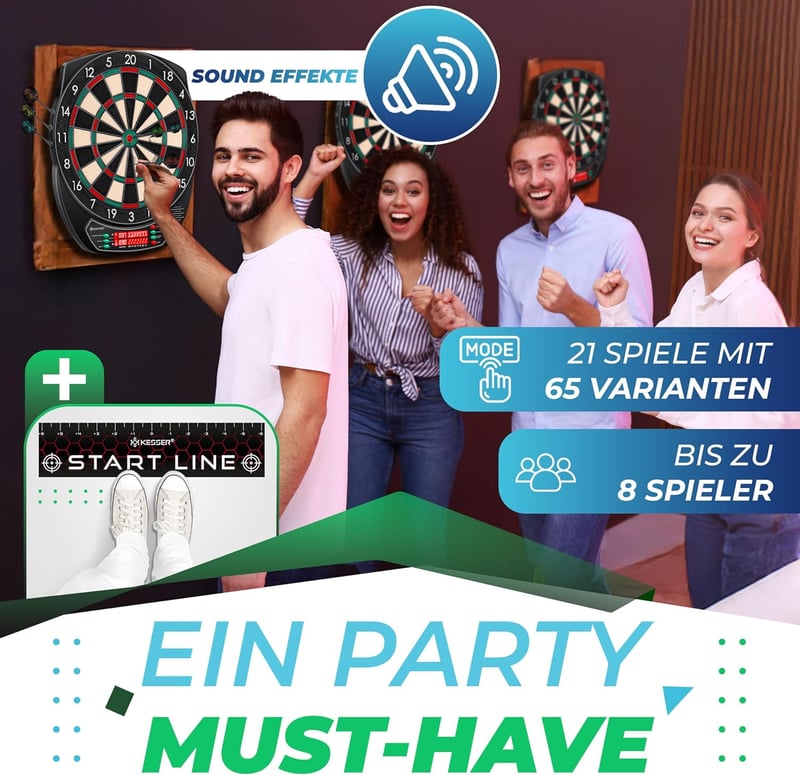 KESSER® Elektronische Dartscheibe für 1-8 Spieler mit 15 Darts und Zubehör