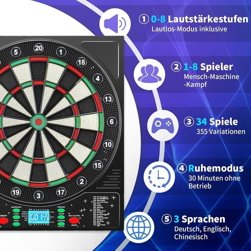 Elektronische Dartscheibe mit LCD-Bildschirm für 1-8 Spieler