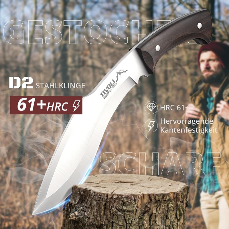 TIVOLI Jagdmesser aus D2 Stahl mit Scheide - Geschenk für Männer