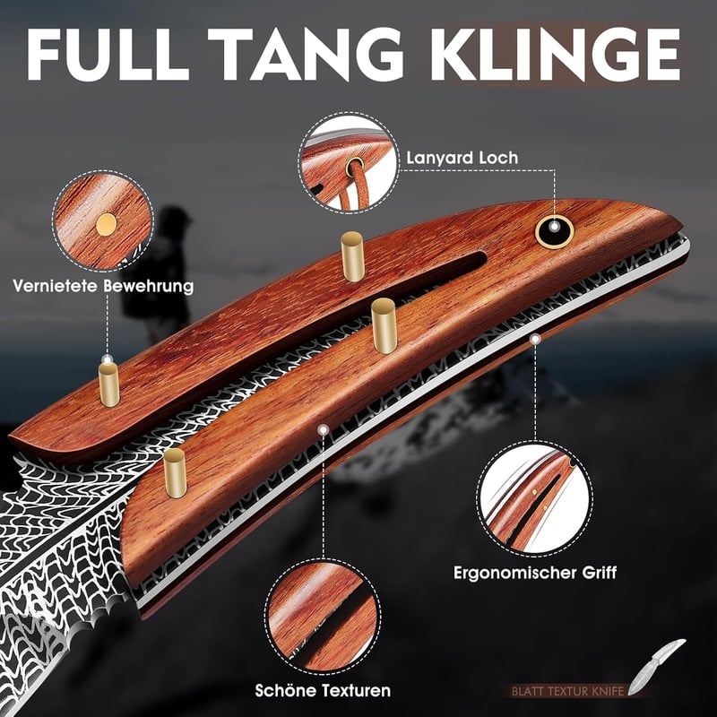 Survival Jagdmesser mit Full Tang und Lederscheide für Outdoor-Abenteuer