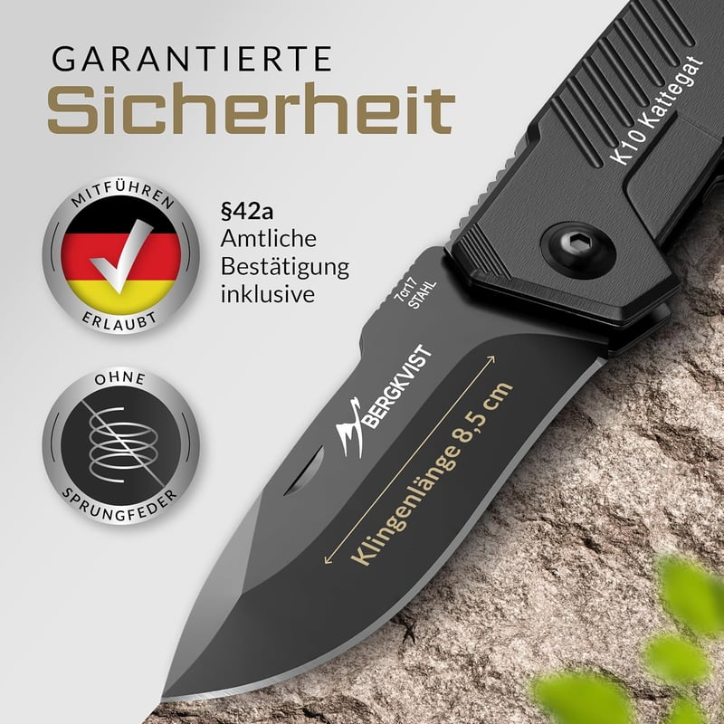 K10 Klappmesser für Outdoor und Survival mit Feuerstahl und Tasche
