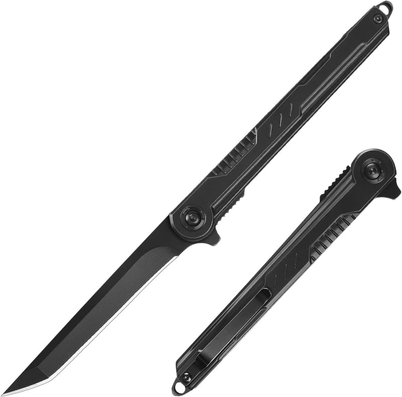BEEK Tanto Klappmesser Slim, Schwarz – EDC Outdoor Messer für Männer