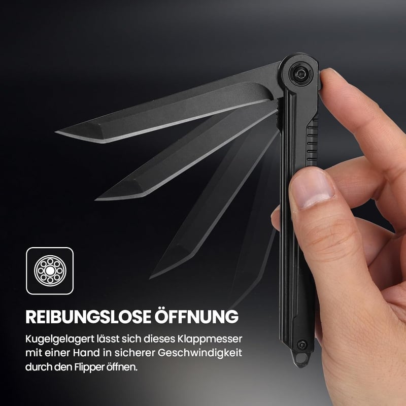 BEEK Tanto Klappmesser Slim, Schwarz – EDC Outdoor Messer für Männer