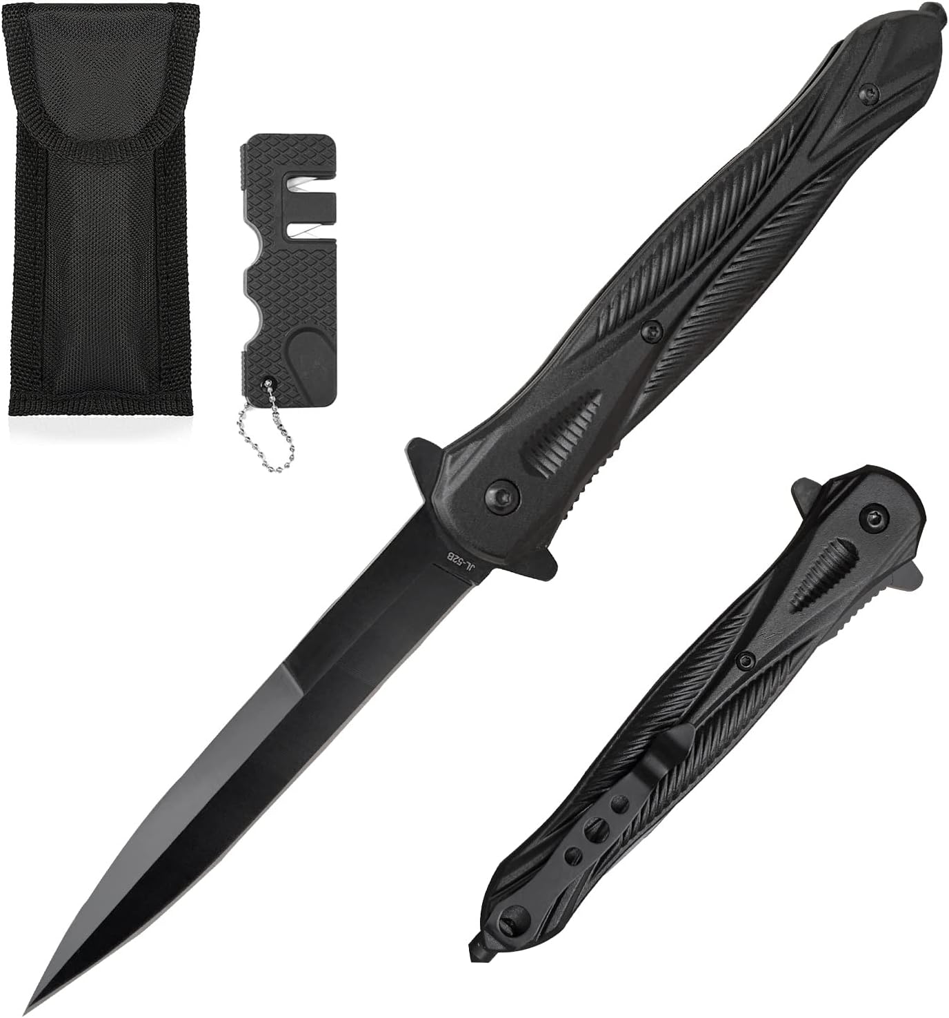 Outdoor Klappmesser mit Gürtelclip und Schärfer, schwarz