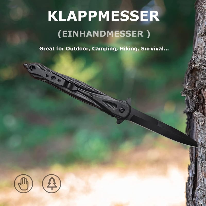 Outdoor Klappmesser mit Gürtelclip und Schärfer, schwarz