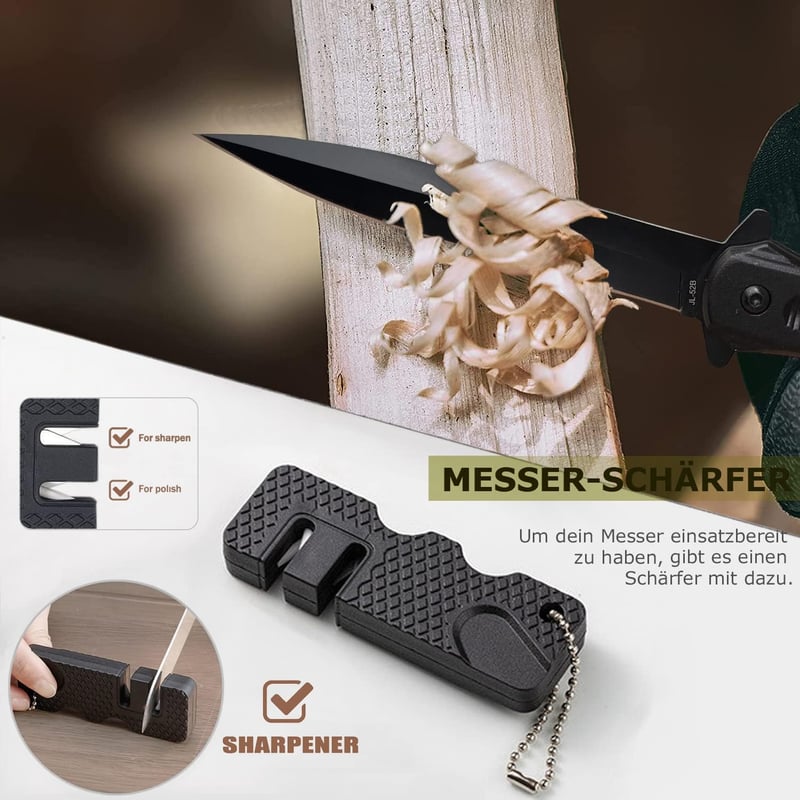 Outdoor Klappmesser mit Gürtelclip und Schärfer, schwarz