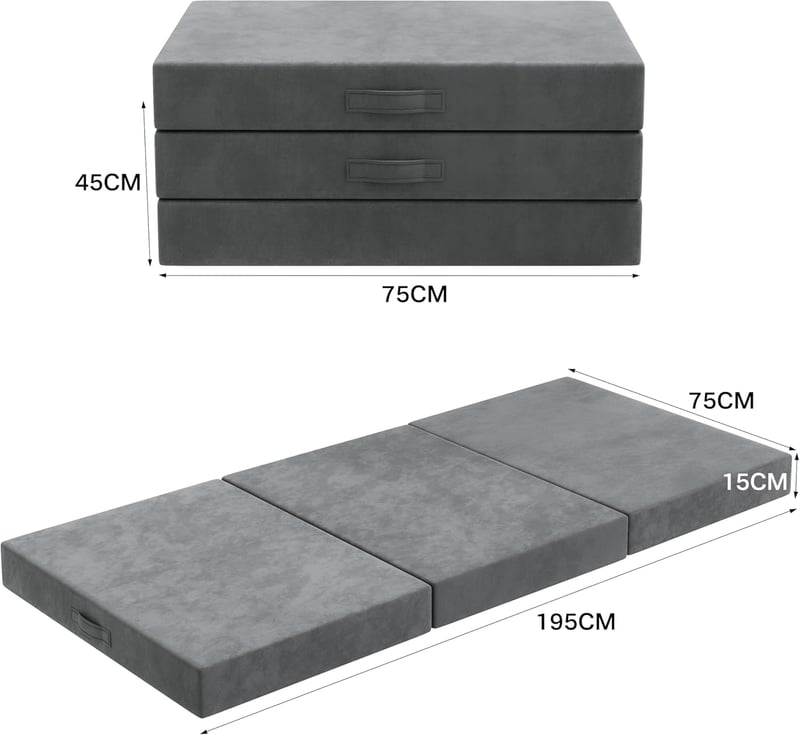 Klappmatratze 75x195 cm aus 15 cm Memory-Schaum für Gäste