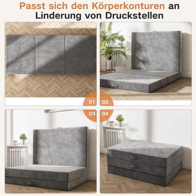 Klappmatratze 75x195 cm aus 15 cm Memory-Schaum für Gäste