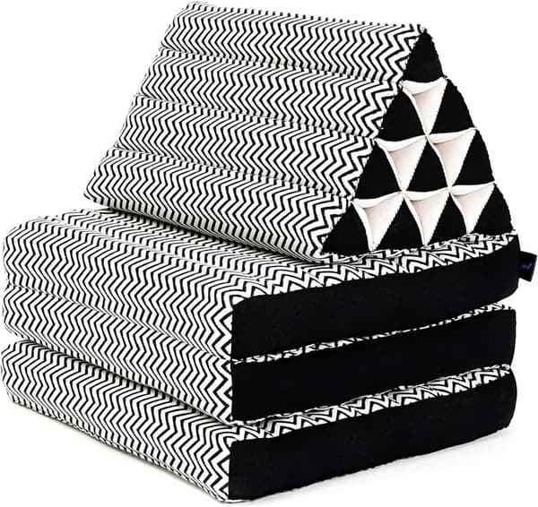 Japanische Bodenmatratze mit Dreieckskissen - 170 x 53 cm, Schwarz Weiß