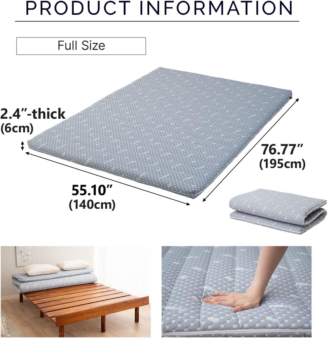 Faltbare Hybrid-Futonmatratze 140x195 cm mit waschbarem Bezug, grau