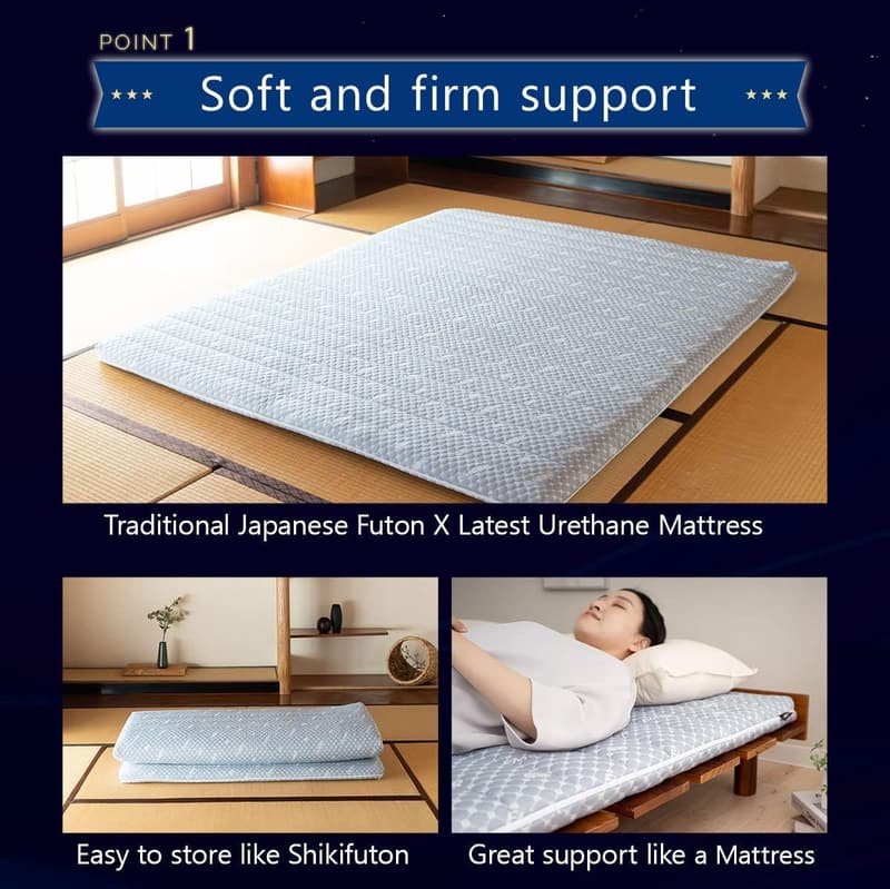 Faltbare Hybrid-Futonmatratze 140x195 cm mit waschbarem Bezug, grau