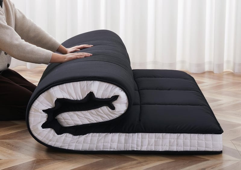 Klappbare 10CM dicke Futonmatratze für Gäste – Tragbare Schlafmatratze schwarz