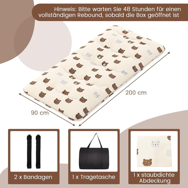 Faltbare Tatami-Bodenmatratze mit waschbarem Bezug, 90 x 200 cm