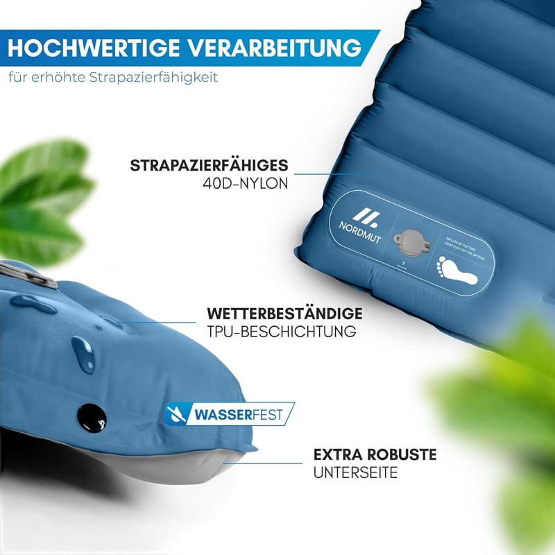 NORDMUT® Selbstaufblasende Isomatte für 2 Personen - 10cm Komfort Campingmatratze